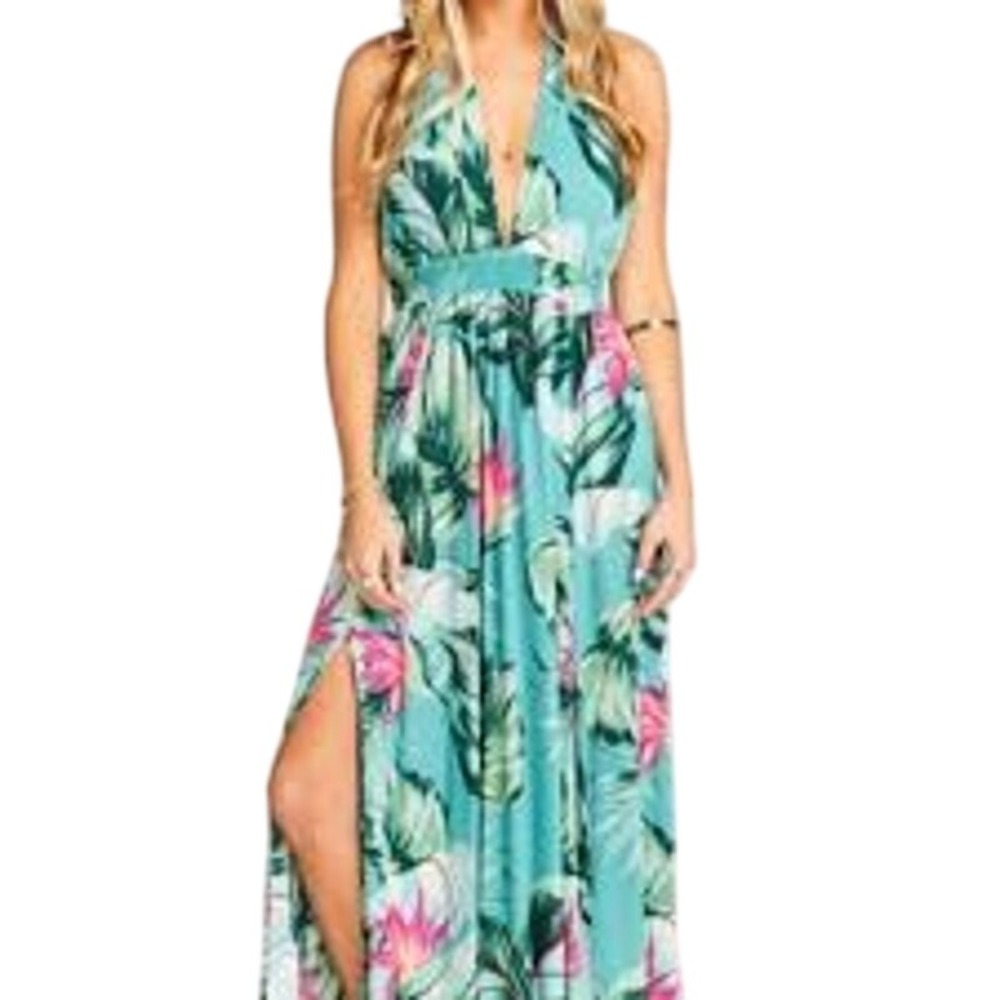 Show Me Your Mumu Tropical Print Halter Rayon Vacation Maxi Dress‎ - Small